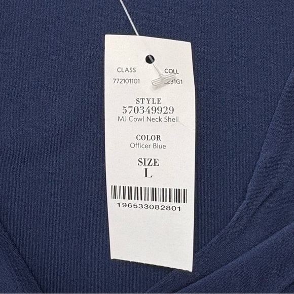 NEW WHBM Matte Jersey Draped Cowl Neck Shell Top Size L Officer Blue Cap Sleeve - Picture 10 of 10